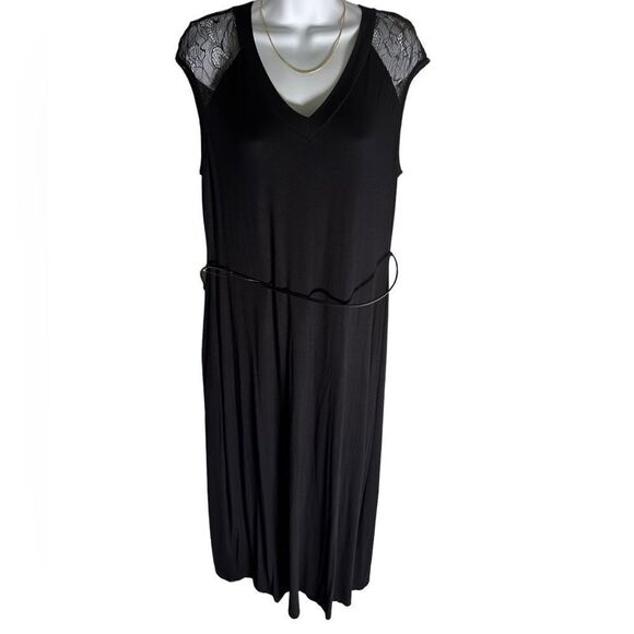 🔥FIRM NEW Calvin Klein Black Lace Belted Stretch Dress - Picture 1 of 7